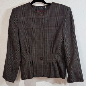 Charter Club Petites/Jane Justin vintage Checkered Blazer shoulder pads sz 14